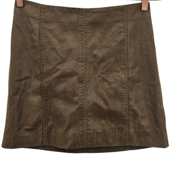 Free People Womens 8 Modern Femme Vegan Faux Leather Mini Skirt Brown‎ Tobacco - Picture 3 of 12
